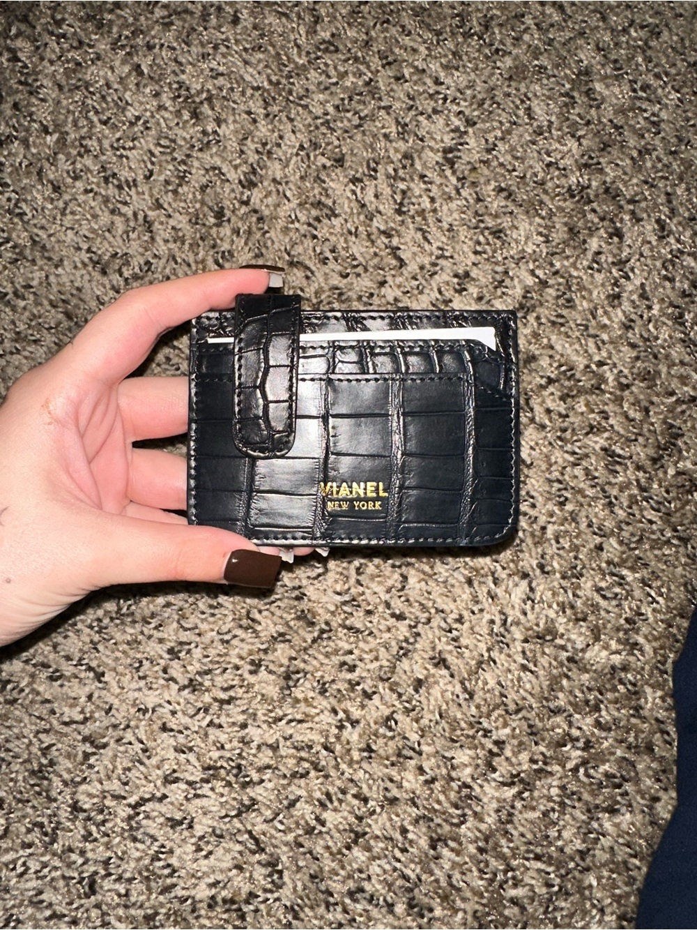 New Vianel New York Black Croc-Embossed Leather Card Holder